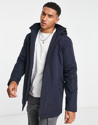 French Connection lined trench jacket with hood in navy