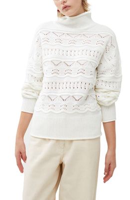French Connection Linney Pointelle Stitch Turtleneck Sweater in 10-Winter White