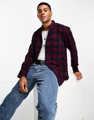 French Connection long sleeve gingham plaid flannel shirt in burgundy-Red