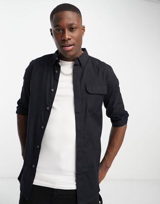 French Connection long sleeve overshirt in black