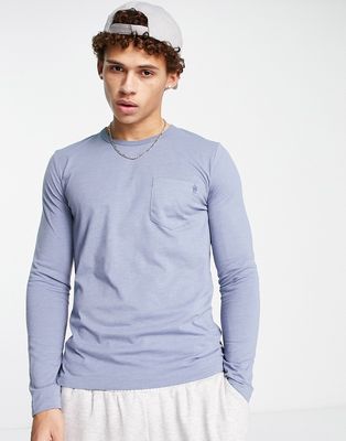 French Connection long sleeve top with pocket in light blue