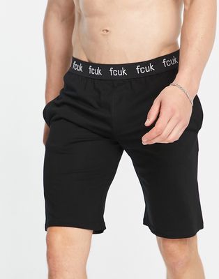 French Connection lounge shorts with logo waistband in black