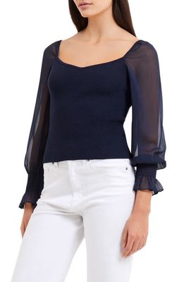 French Connection Maia Krista Mix Media Sweetheart Neck Sweater in Marine