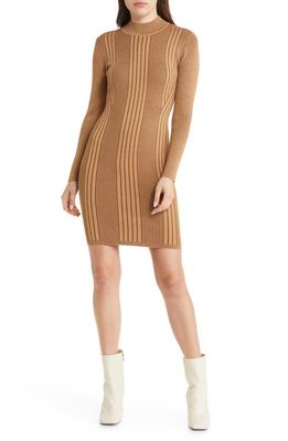 French Connection Mari Rib Long Sleeve Sweater Dress in Tobacco Brown
