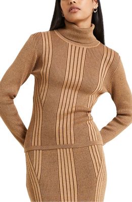 French Connection Mari Rib Stitch Turtleneck Sweater in 20-Tobacco Brown