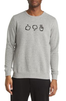 French Connection Men's Pixel Emoji Embroidered Cotton Blend Sweatshirt in Light Grey/Black