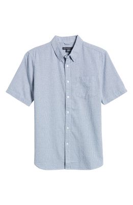 French Connection Micro Check Short Sleeve Cotton Button-Up Shirt in Blue Multi