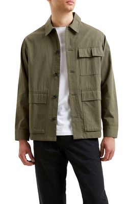 French Connection Military Ripstop Button-Up Overshirt in Ivy Green