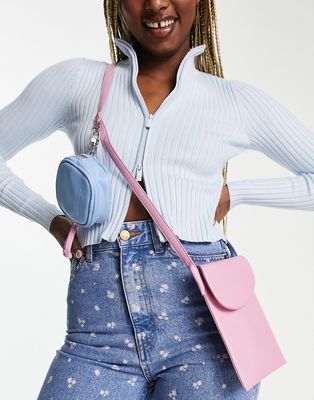 French Connection mini cross body bag in pink and blue
