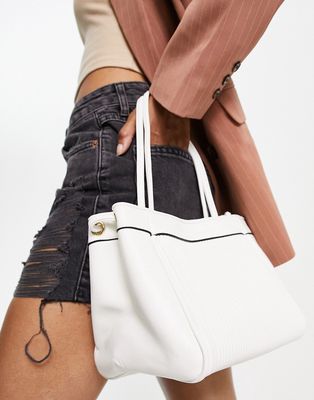 French Connection mini rib bucket bag in white-Brown