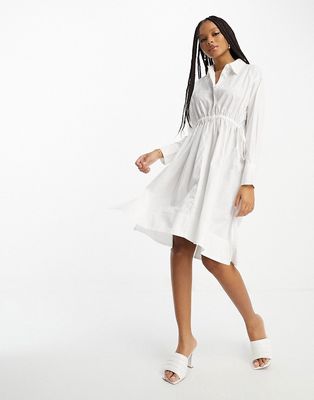 French Connection mini shirt dress with tie waist in white