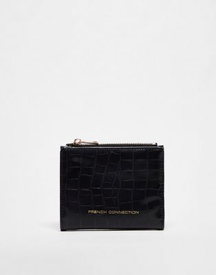 French Connection moc croc zip wallet in black