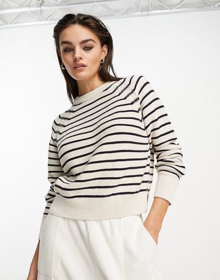 French Connection Mozart striped sweater in cream-White