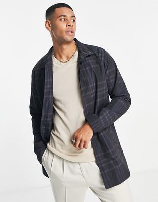 French Connection navy checked funnel neck trench
