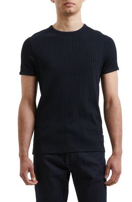 French Connection Needle Ribbed T-Shirt in Dark Navy