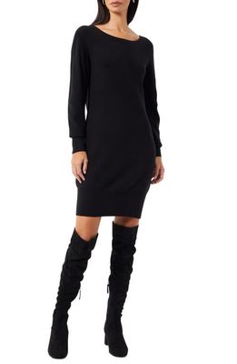 French Connection Open Back Long Sleeve Sweater Dress in Black