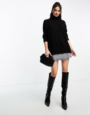 French Connection oversized turtle neck sweater with ribbed arm detail in black