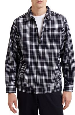 French Connection Pendine Check Relaxed Fit Zip Shirt in Black Onyx Multi