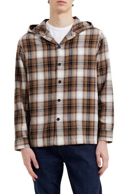 French Connection Plaid Hooded Button-Up Shirt in Kangaroo Multi