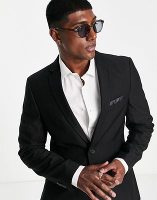 French Connection plain slim fit suit jacket in black
