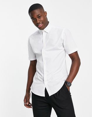 French Connection plain stretch short sleeve shirt-White