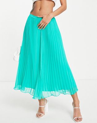 French Connection pleated midi skirt in bold green
