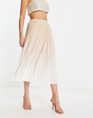 French Connection pleated midi skirt in cream ombre-Neutral