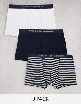 French Connection Plus 3 pack boxers in navy/gray stripe
