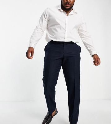 French Connection Plus linen slim fit suit pants-Navy