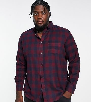 French Connection Plus long sleeve gingham check flannel shirt in chateux-Red