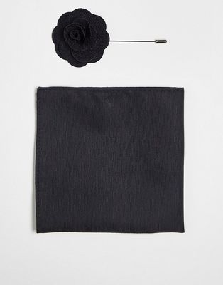 French Connection pocket square and lapel pin in black