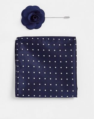 French Connection pocket square and lapel pin set in navy