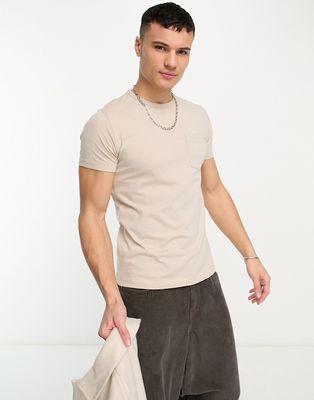 French Connection pocket t-shirt in stone-Neutral