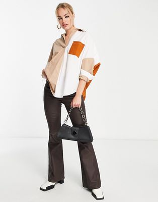 French Connection poplin oversized shirt in color block-Multi