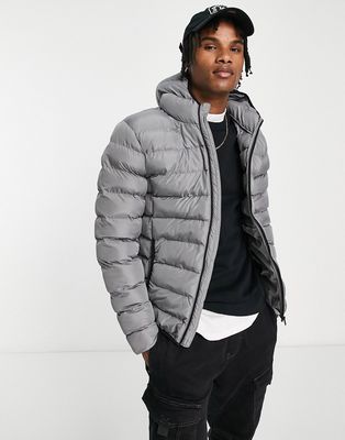French Connection puffer jacket with hood in light gray