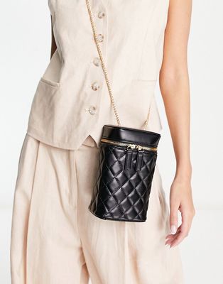 French Connection quilted long chain shoulder bag in black
