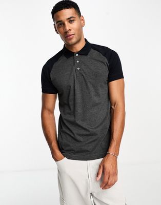 French Connection raglan polo in charcoal mel-Gray