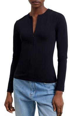 French Connection Rallie Cotton Front Zip Top in Black