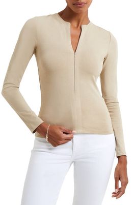 French Connection Rallie Cotton Front Zip Top in Incense