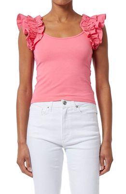 French Connection Rallie Ruffle Sleeve Tank in Camellia Rose