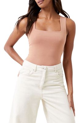 French Connection Rallie Square Neck Stretch Cotton Bodysuit in 21-Mocha Mousse