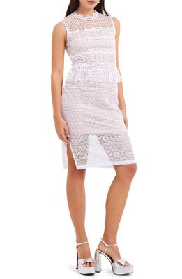 French Connection Ramona Lace Jersey Body-Con Dress in 10-Linen White