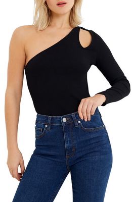 French Connection Rassia Sheryle Stretch Cotton Asymmetric One-Shoulder Top in Black