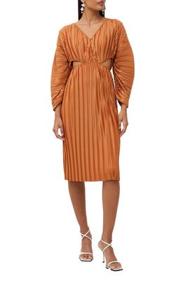 French Connection Regi Pleated Cutout Dress in 20-Honey Bronze