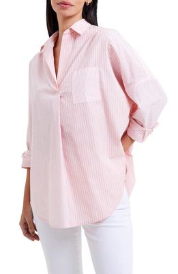 French Connection Rhodes Stripe Long Sleeve Cotton Popover Shirt in Lotus Pink Mix