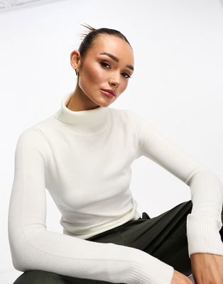 French Connection ribbed turtle neck sweater in white