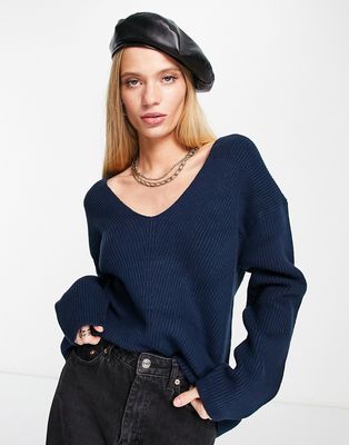 French Connection ribbed V-neck sweater in navy