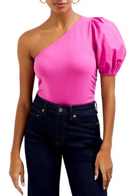 French Connection Rosanna One-Shoulder Cotton Top in Wild Rosa