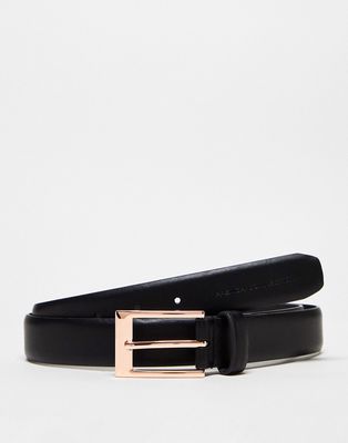 French Connection rose gold leather buckle belt in black