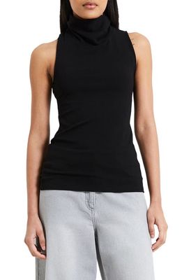 French Connection Roy Back Cutout Sleeveless Turtleneck Top in 01-Blackout